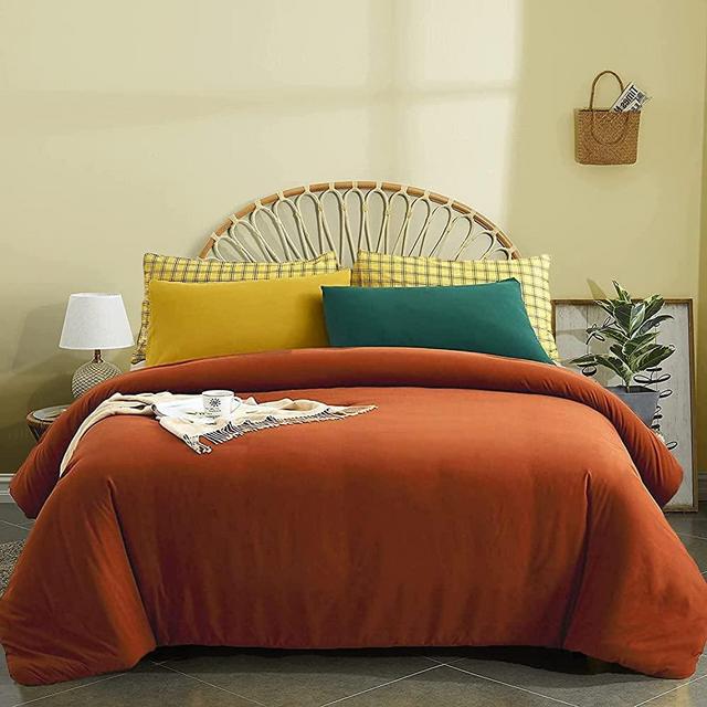 Houseri Burnt Orange Comforter Set Queen Rust Bedding Comforters Sets Full Size Terracotta Comforter Solid Color Caramel Brick Red Bedding Women Men Boys Girls Reddish Brown Bedding Queen Quilt Set