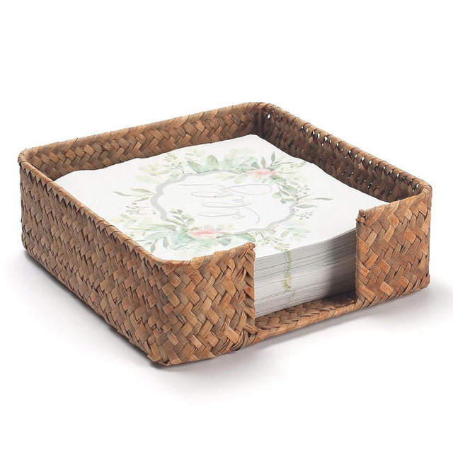 Seagrass Napkin Holder Square Woven Flat Napkin Basket Tray for Tables 7.5" x 7.5" x 2.5"