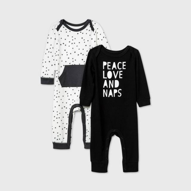 Baby Boys' 2pk 'Peace Love Naps' Long Sleeve Romper - Cat & Jack™ Black/White 3-6M