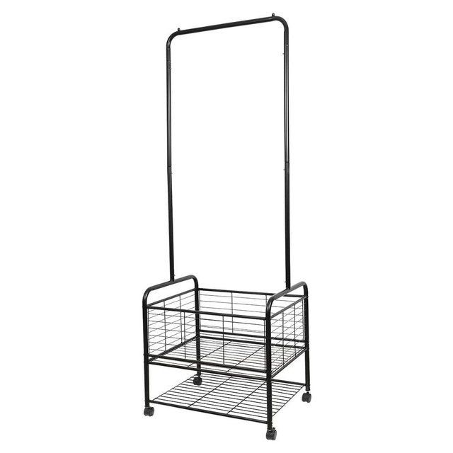 Fishat Metal Rolling Laundry Hamper Butler Cart Basket with Hanging Rack, Storage Organizer with Rack on Wheels Mobile (Black)