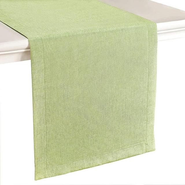 Mebakuk Linen Farmhouse Table Runner Large Burlap Style Soft and Waterproof Decorative Fabric Runner for Outdoor Wedding and Dinner (14 x 90 Inch, Mint Green)