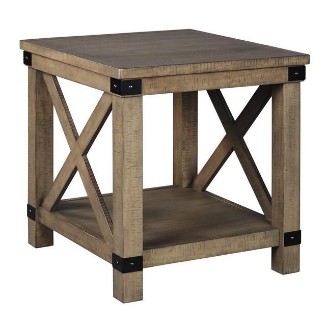 Signature Design by Ashley Aldwin Farmhouse Square End Table with Crossbuk Details, Light Brown