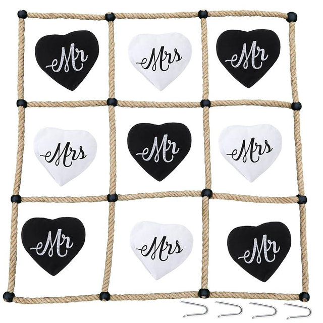VercanMonth 3 x 3 ft Wedding Tic Tac Toe Game for Reception Instant Setup No Assembly Tic Tac Toe Outdoor Game Bean Bag Toss with Rope Yard Backyard Lawn Games for Wedding