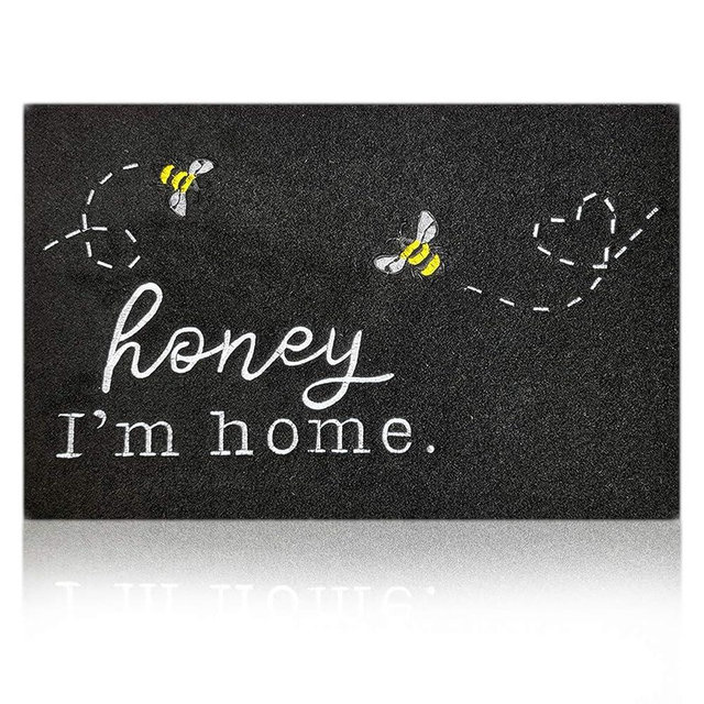HLFMVWE Welcome Mats for Front Door Kitchen Rugs Bee Honey I'm Home Cute Door Mat Indoor Porch Funny Outdoor Non Slip Durable Rubber Mats Black Floor Doormat for Outside Entry Farmhouse