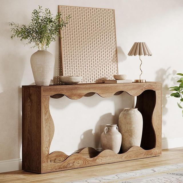 Tribesigns 63 Inches Farmhouse Console Table with Storage, Couch Table Behind Sofa, Long Entryway Sofa Station, Narrow Console Stand, Hallway Stand for Entryway Living Room, Wood Grain