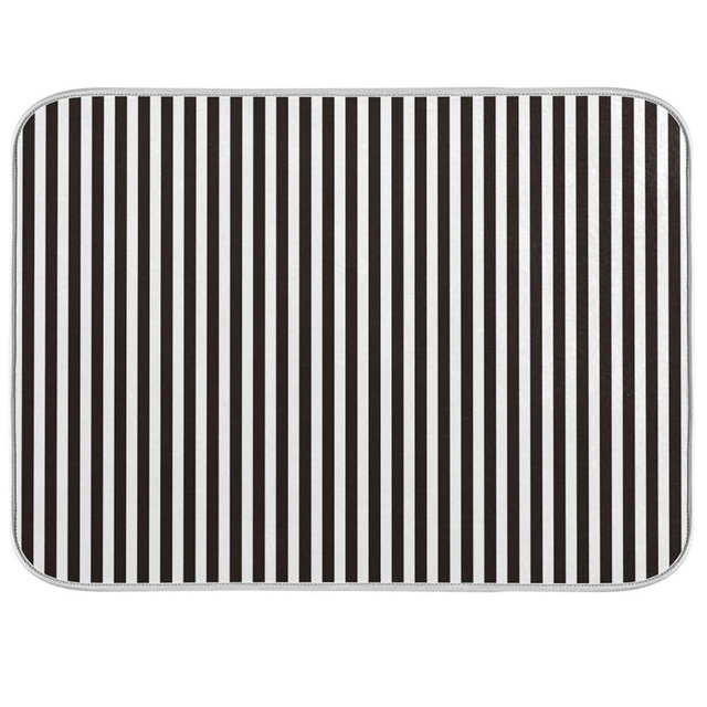 Black White Stripes Dish Drying Mat for Kitchen, Absorbent Microfiber Drying Pad Dish Mat, 16" X 18"