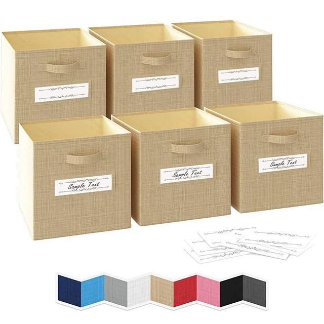 NEATERIZE 13x13x13 Large Storage Cubes - Set of 6 Storage Bins |Features Dual Fabric Handles | Cube Storage Bins | Foldable Closet Organizers and Storage | Fabric Storage Box for Home, Office (Beige)
