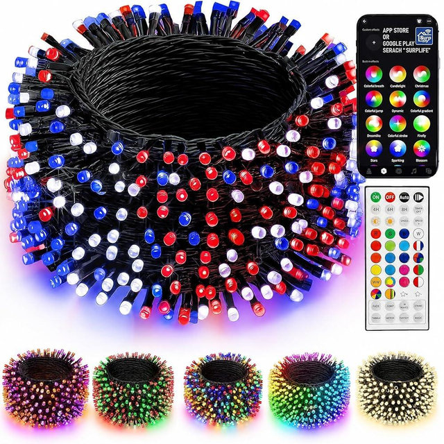 Dazzle Bright Smart Color Changing Christmas Lights, 66FT 200 LED RGB String Lights with Remote & App Controlled, Halloween 4th of July Decoration for Indoor Outdoor Holiday Xmas Tree Party Decor