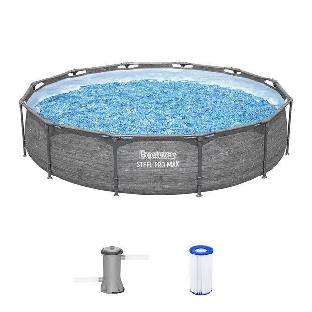 Bestway Steel Pro MAX 12' x 30" Above Ground Pool, Round Metal Frame Outdoor Swimming Pool Set with Filter Pump, Stacked Stone Print