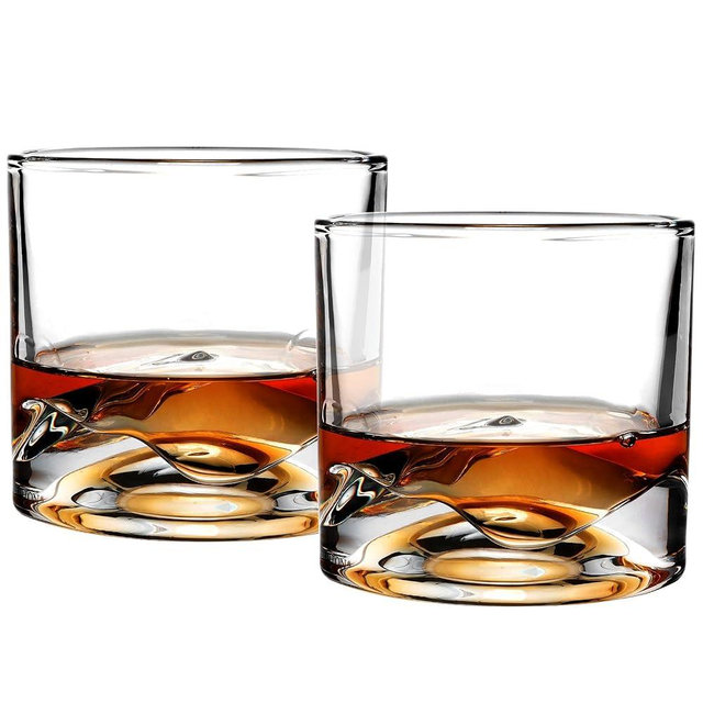LIITON Mont Blanc Heavy Crystal Whiskey Glasses Gift Set of 2, Thick Freezable Bourbon Glass 1lb Each, Premium Whiskey Gifts for Men, Frozen Crystal Chills Cocktails, 10 oz