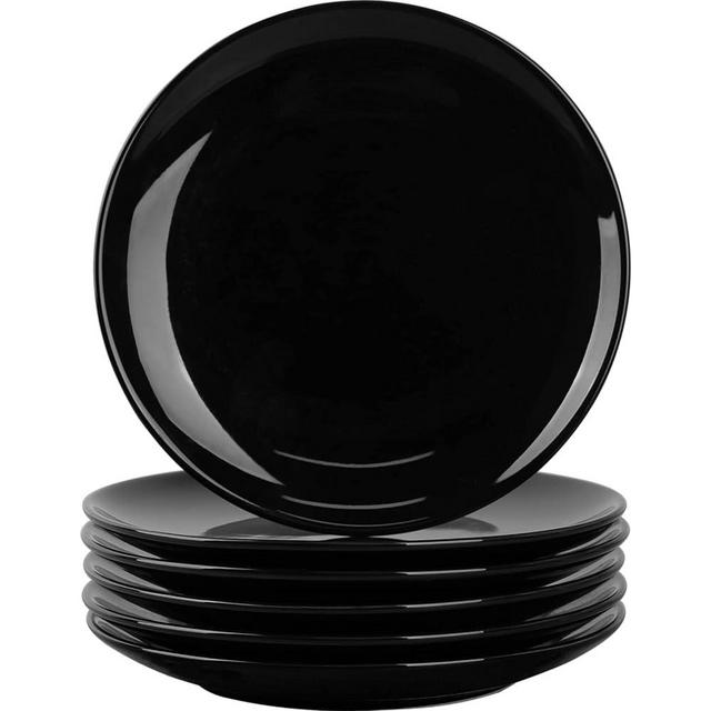 DELLING Dinner Plates Set of 6, 10 inch Ceramic Plates - Microwave, Oven, and Dishwasher Safe, Scratch Resistant - Modern Dinnerware Dish Set for Kitchen Serving - Black