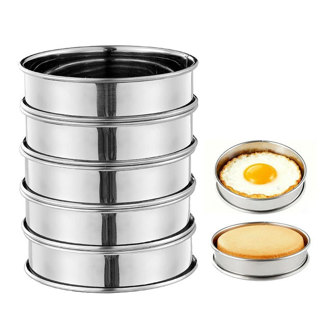 KCKHFA 5PCS Crumpet Rings, 4" Stainless Steel Egg Rings for English Muffin, Tart, Cookie, Frying Egg, Double Rolled Round Cake Mold