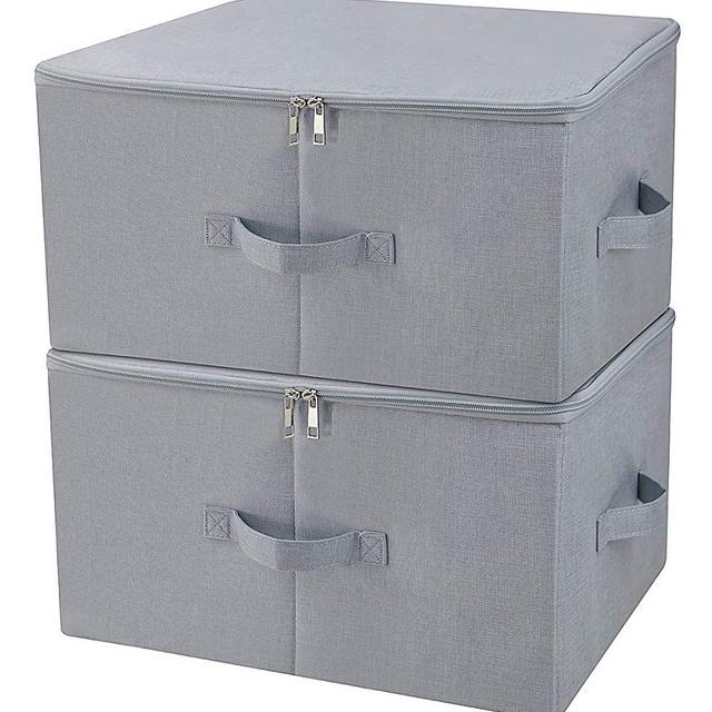 Dust proof Closet Clothes Storage Boxes with Zip Lid, Breathable Fabric & Collapsible Design for Seasonal Garment Organization, Light Gray, 2 pcs