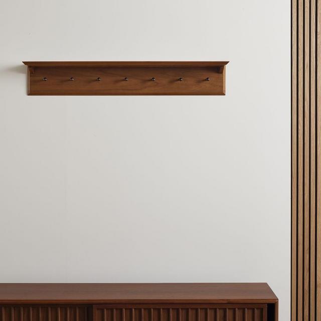 Mid Century Shelf with Hooks, Acacia/Acorn, 42"