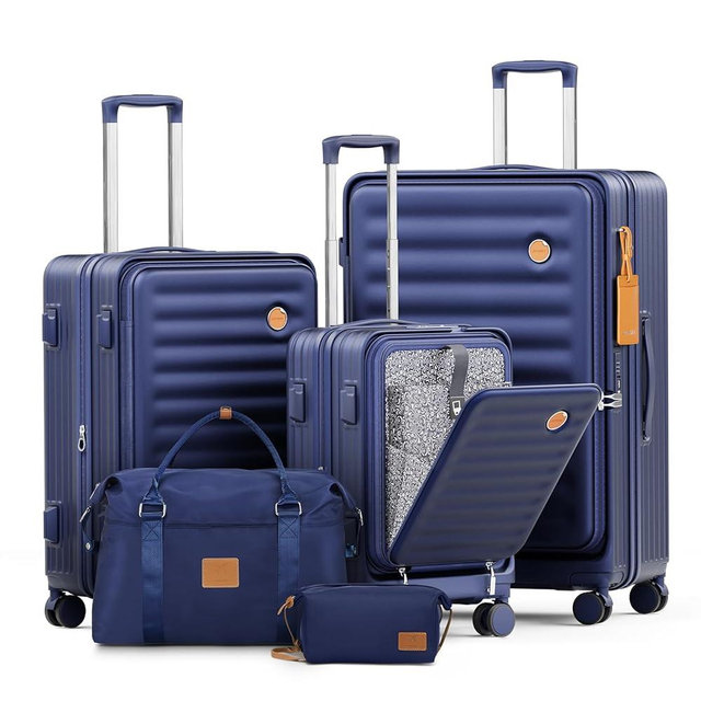 Joyway Luggage Sets 5 Piece with Front Pocket, PC Hardside Expandable Carry on Suitcase with Spinner Wheels and TSA Lock,Blue