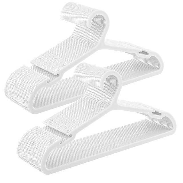 SONGMICS Clothes Hangers, Pack of 50, Plastic Hangers, with Wide Shoulder Notches, Space-Saving Coat Hangers, 16.4 Inches Wide, for Closet, Cloud White UCRP010W01