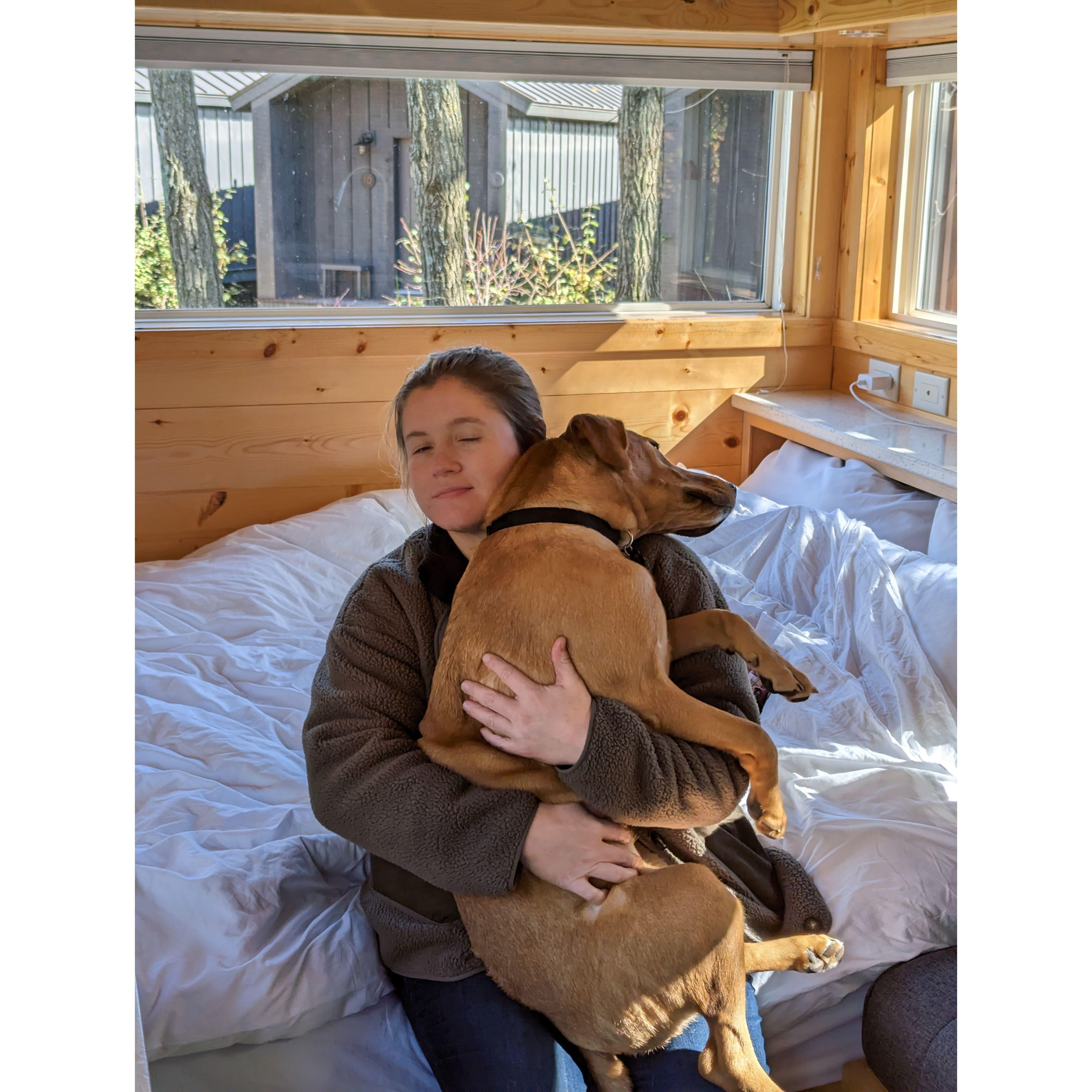 Maple and Katherine have become inseparable, and cuddled in their cabin on the Hudson river during our vacation last year!