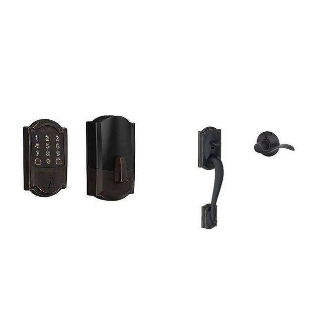 Schlage Encode Smart WiFi Deadbolt with Camelot Trim in Aged Bronze | Schlage FE285 CAM 716 Acc LH Camelot Front Entry Handleset
