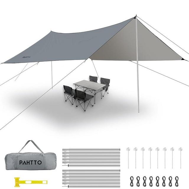 Camping Tarp with Poles, 16x12 Ft Camping Canopy, Waterproof Tent Tarp, Rain Shelter for Camping, Picnic,Beach, Outdoor Activities, Extra Large, Lightweight and UV Resistant, Extra Large, Grey