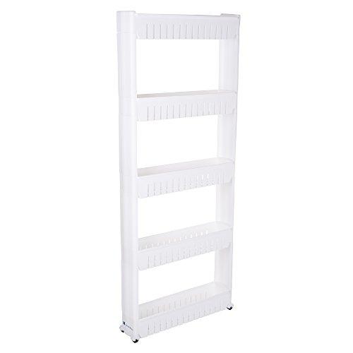 Mobile Shelving Unit Organizer with 5 Large Storage Baskets, Slim Slide Out Pantry Storage Rack for Narrow Spaces by Everyday Home