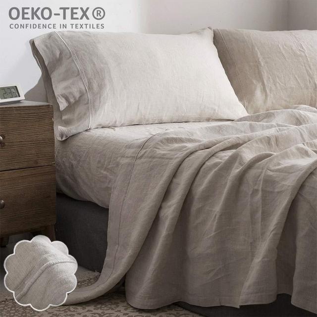 Simple&Opulence 100% Linen Sheet Set Embroidery(King,Embroidery Linen)