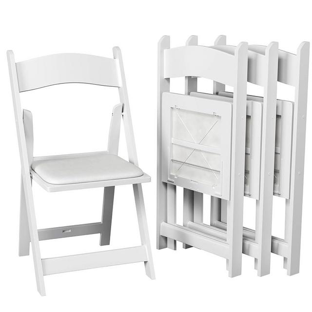 SIMPLEX 8 White Resin Stackable Folding Chairs - Comfortable White Foldable Chair - Folding Chairs with Padded Seats - Indoor/Outdoor Folding Chairs for Events - Lightweight Foldable Chairs (8 Pack)