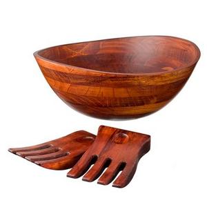 Wavy Rim 13" Salad Bowl with Salad Hands - Cherry
