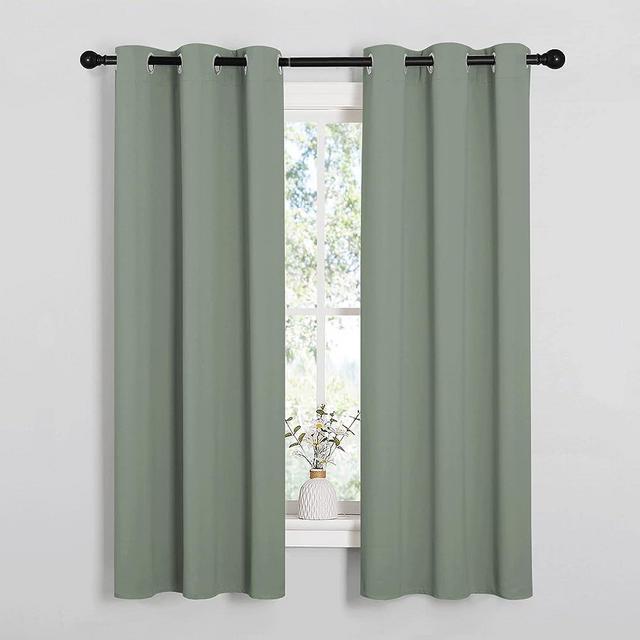 NICETOWN Bedroom Curtain Panels Blackout Draperies, Thermal Insulated Solid Grommet Blackout Curtains/Drapes (1 Pair, 34 by 63 inches, Greyish Green)