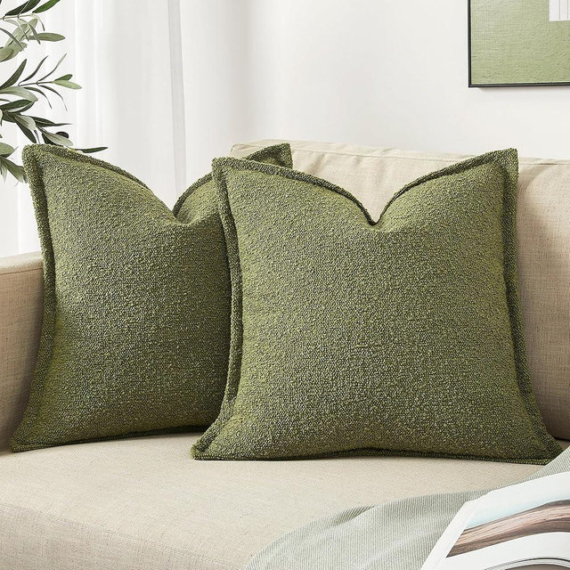DFXSZ Olive Green Color Simple Imitation Lamb Wool Loop Yarn Texture Throw Pillow Covers 18x18 inch Set of 2 Decorative Couch Cushion Case for Chair Sofa Bedroom Living Room Home Decor