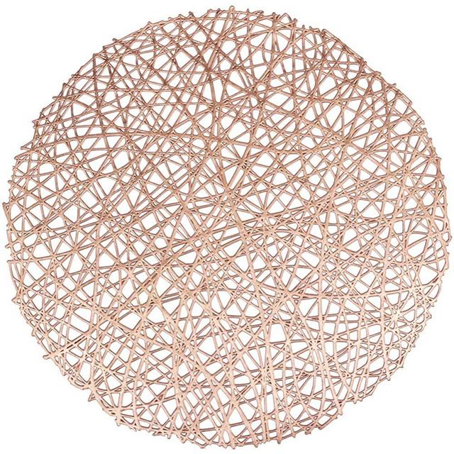 AdasBridal Rose Gold Round Placemats for Dinner Table Set of 6 Metallic Hollow Out Line Circle Table Mats Vinyl Place Mats for Table Decor Wedding Accent Centerpiece