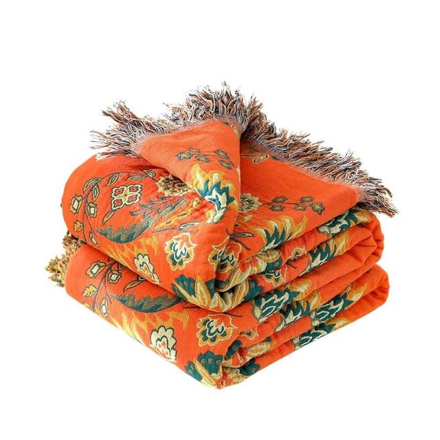 Boho Throw Blanket for Bed - 100% Cotton Ultra Soft Rustic Quilt Fall Blanket - Floral Printed Farmhouse Decor Bed Blankets,80"×90" All Season Rustic Throw for Sofa Couch Chair