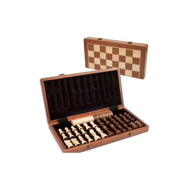 GSE 15" Wooden Folding 2-in-1 Chess and Checkers Board Game Combo Set