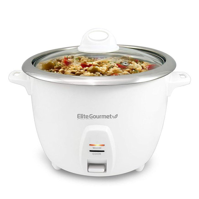 Elite Gourmet ERC-2010 Electric Rice Cooker with Stainless Steel Inner Pot Makes Soups, Stews, Grains, Cereals, Keep Warm Feature, 10 Cooked (5 Cups Uncooked), White