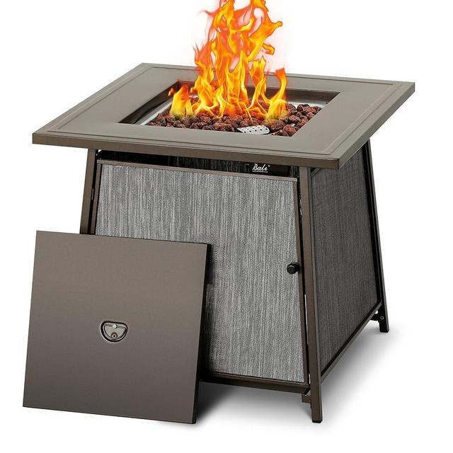 BALI OUTDOORS FirePit Propane Gas Fire Pit Table, 28Inch Square Fire Table 50,000BTU with Cover Lid & Lava Rocks for Outside Backyard Deck Patio