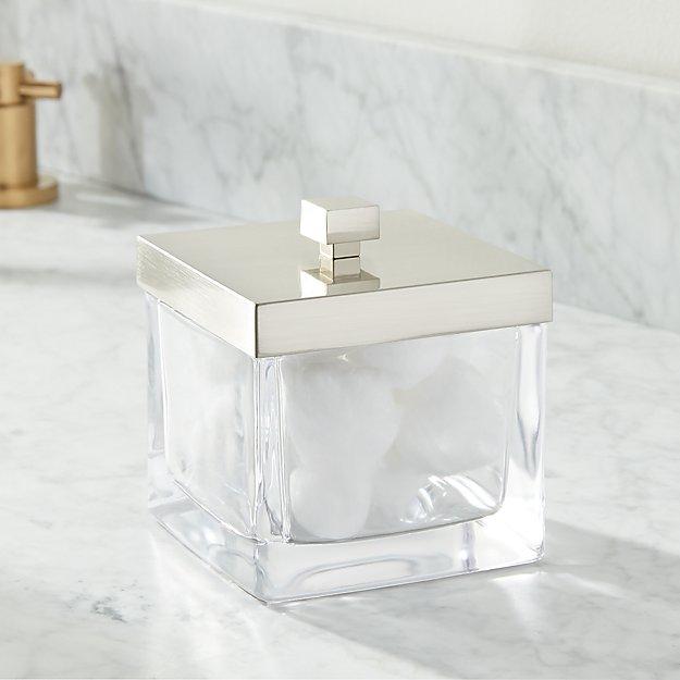 Stretten Nickel Trim Small Glass Bathroom Canister