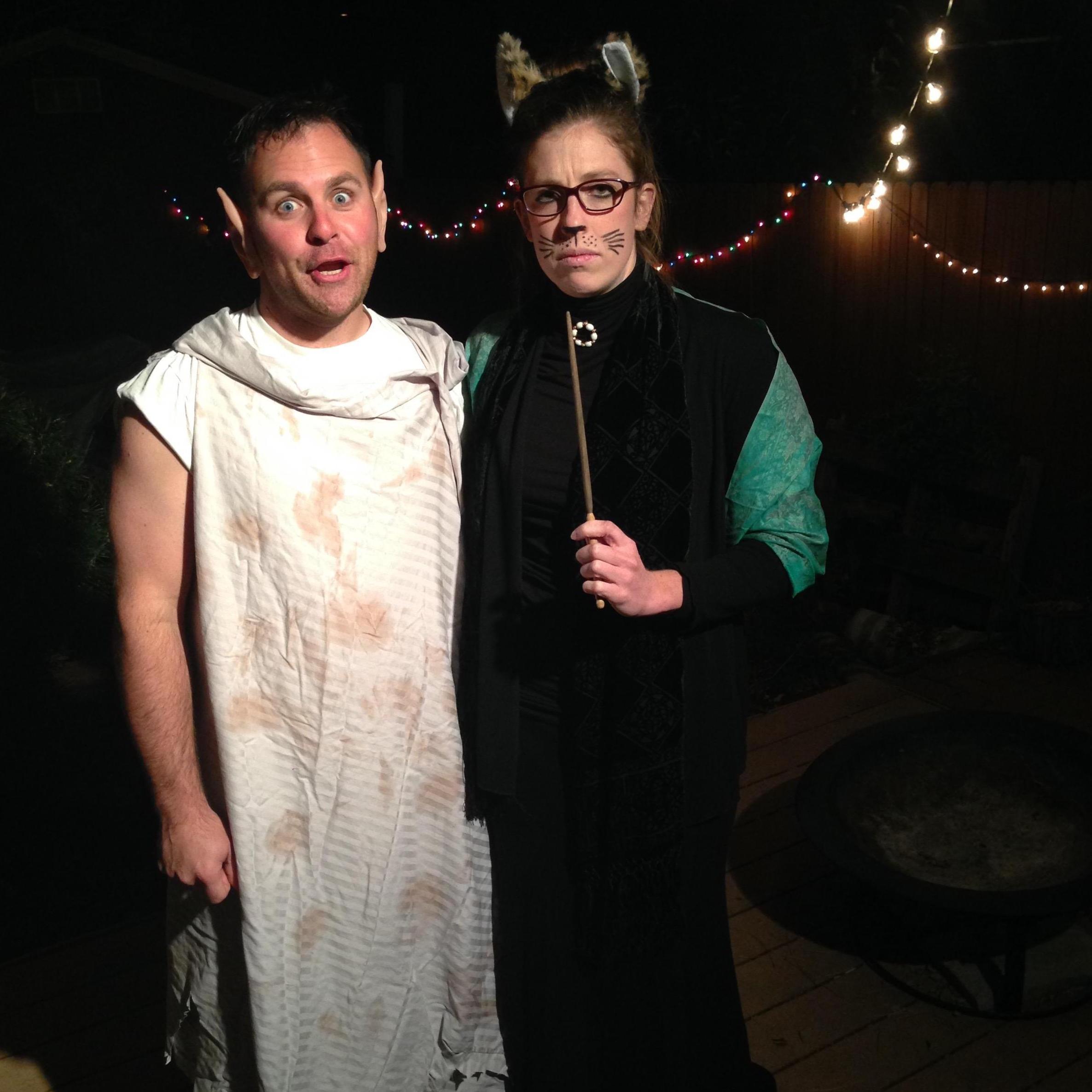 To a Harry Potter party went Dobby and Professor McGonagall mid-transfiguration to a cat...