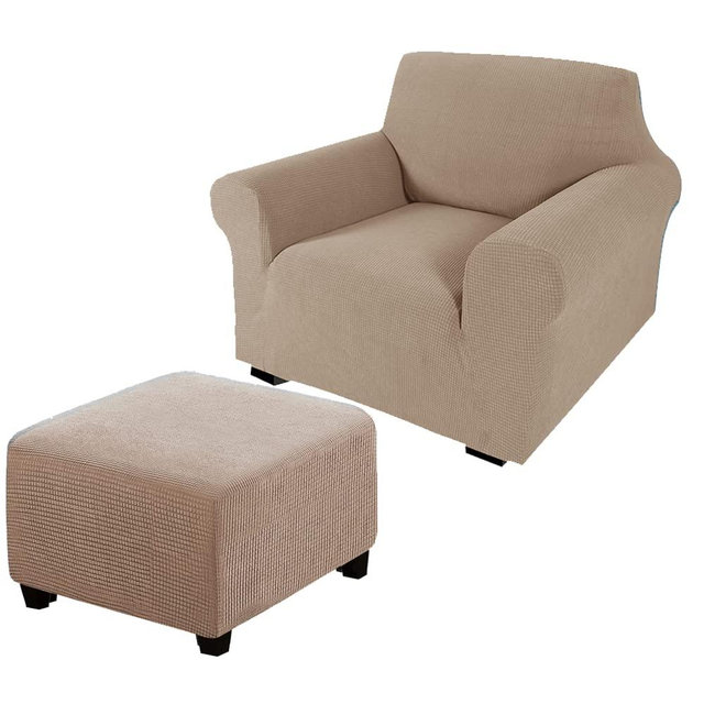 Andreannie Oat Stretch Jacquard Chair Slipcovers Armchair Sofa Covers Chair Couch Covers for Armchair Bundle Ottoman Slipcover (Oat)