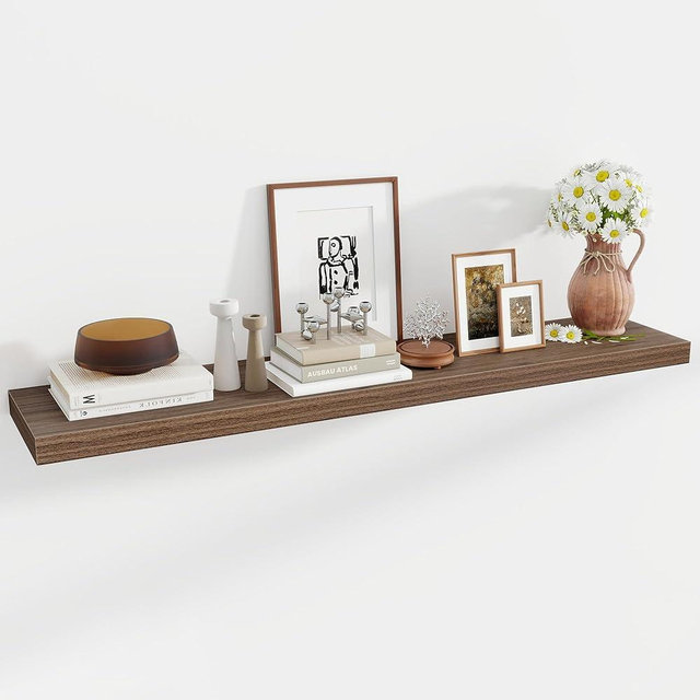 Acovy 55 Inch Floating Shelves, 12 Inch Deep Floating Shelves for Wall, Floating Shelf with Invisible Brackets, Deep Wall Shelves for Bathroom, Bedroom, Living Room, 1 Pack, Walnut