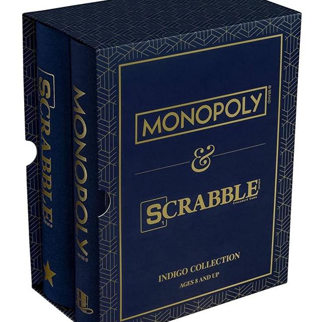 WS Game Company Monopoly and Scrabble Indigo Bookshelf Game Collection