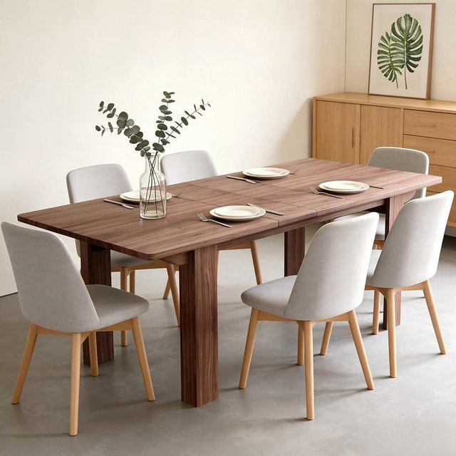 55" to 86" Expandable Dining Table with Slide-Out Leaf for 6-10 People, Wooden Extendable Kitchen & Dining Room Table, Modern Rectangular Table for Home Office,Brown