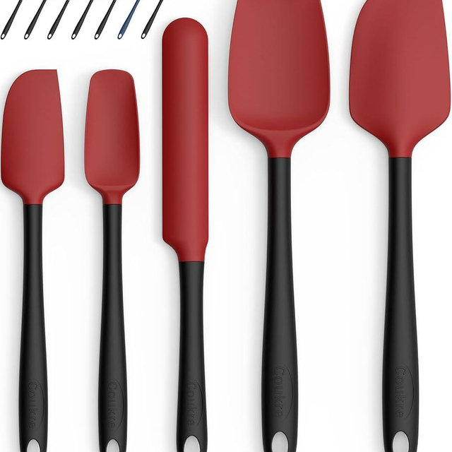 Coukre Silicone Spatula Set of 5,High Temperature Resistant, Food Grade Silicone, Dishwasher Safe, for Baking, Cooking (Red Black)