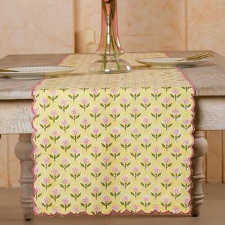 Mona Scallop Embroidered Blockprint Table Runner
