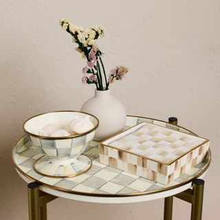 Mocha Check Ceramic Cocktail Napkin Holder