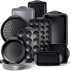 Country Kitchen Nonstick Stackable Bakeware Set - Heavy Duty, Durable, Easy Release Baking Set, Grey, 10 Pcs