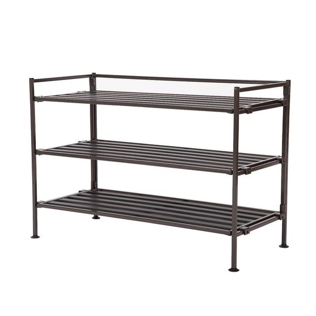 Seville Classics 3 Tier Stackable Resin Slat Shoe Rack Espresso