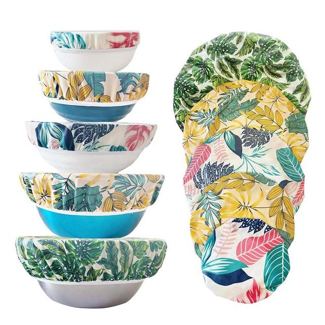 5 Pcs Eco-friendly Reusable Beewax Bowl Covers Cotton Cloth Storage Elastic Food Storage Covers For Food, Fruits and Leftover