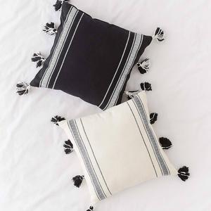 Ivy Fringe Striped Throw Pillow – Black