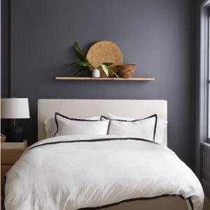 European Linen Contrast Flange Duvet Cover in White/charcoal