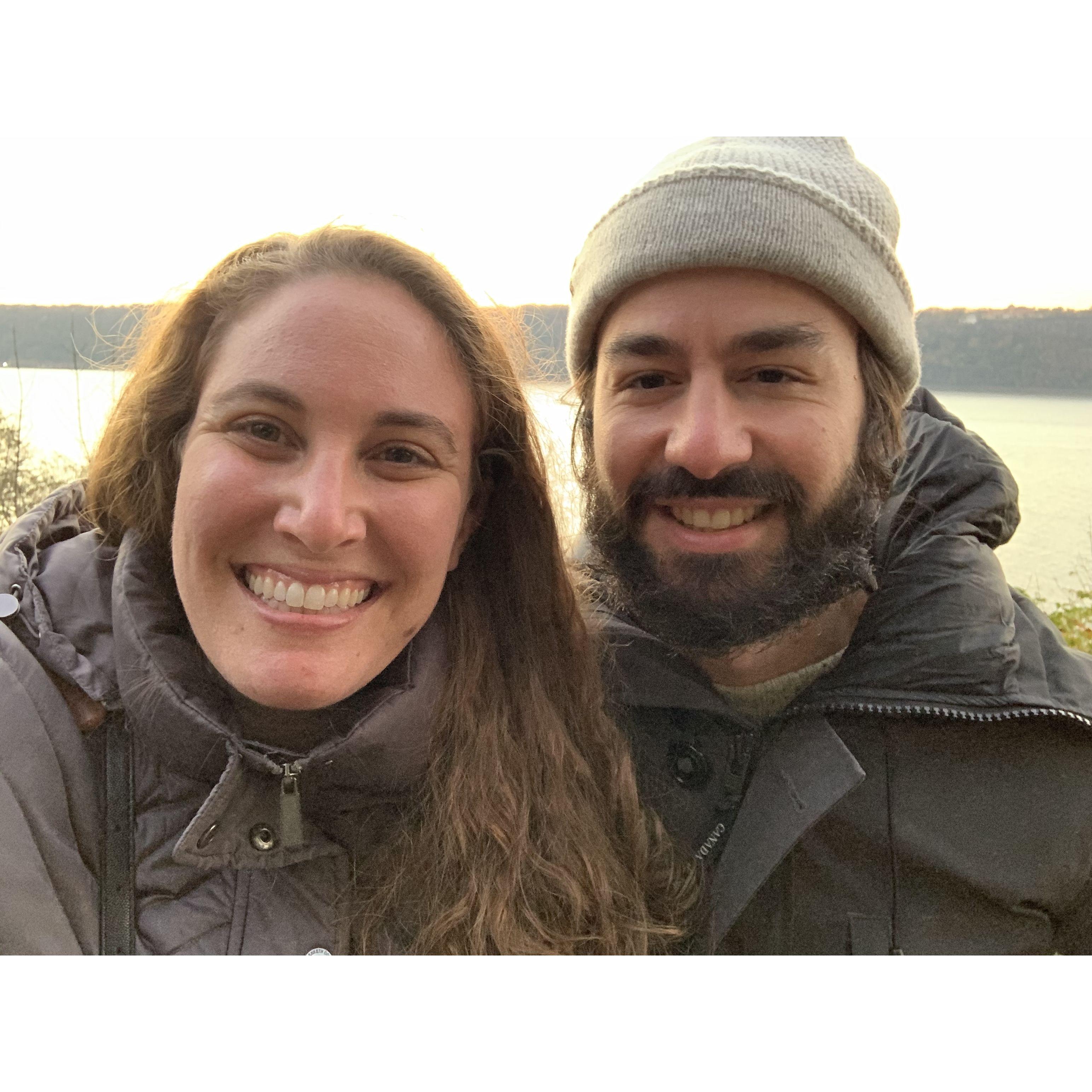 This is our first photo together! It was a freezing cold October day in Fort Tryon Park.