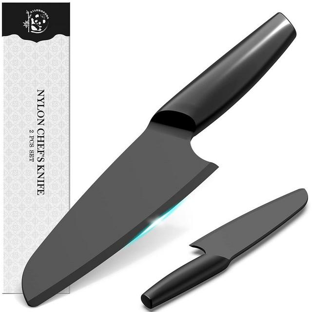 AILUROPODA 2 PCS Nylon Knife for Nonstick Pans Nylon Knife Set for Cutting Fruits, Veggies and Bread Black